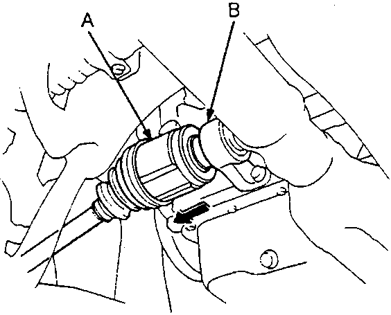 Diagram showing the left driveshaft being removed from the bearing support, with labels A for Inboard Joint and B for Bearing Support.