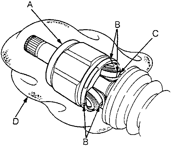Diagram of inboard joint with rollers, labels A, B, C, D