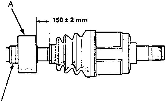 Diagram showing dynamic damper (A) and dynamic damper band (B) with dimension 150 ± 2 mm