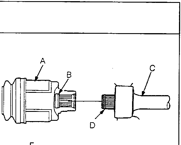 Diagram showing inboard joint, intermediate shaft, set ring and differential connection points A, B, C, D