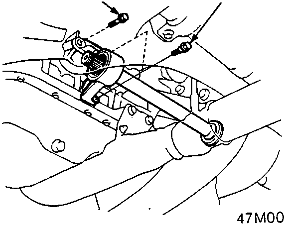 Diagram showing the location of flange bolt A and dowel bolts B on the driveshaft assembly