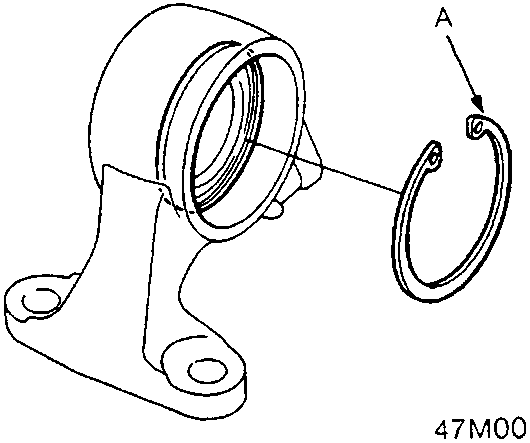 Diagram of bearing support with internal circlip removed, labeled A