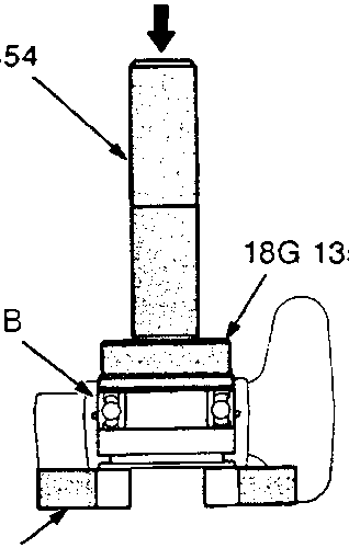 Diagram showing the pressing of an intermediate shaft bearing using tools 18G1354, 18G 1354-5, and 18G 1679. Labels A indicates Press and B indicates Intermediate Shaft Bearing.