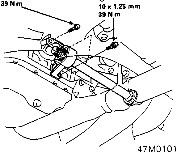 Diagram showing the flange bolt and dowel bolts being installed on the intermediate shaft with torque specifications.