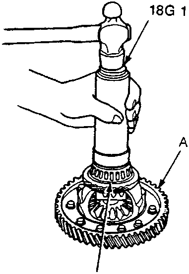 Diagram showing installation of tapered roller bearing onto differential carrier using a tool