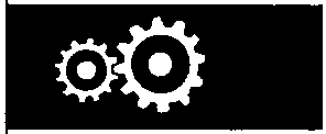 Icon showing two interlocking gears on a black background