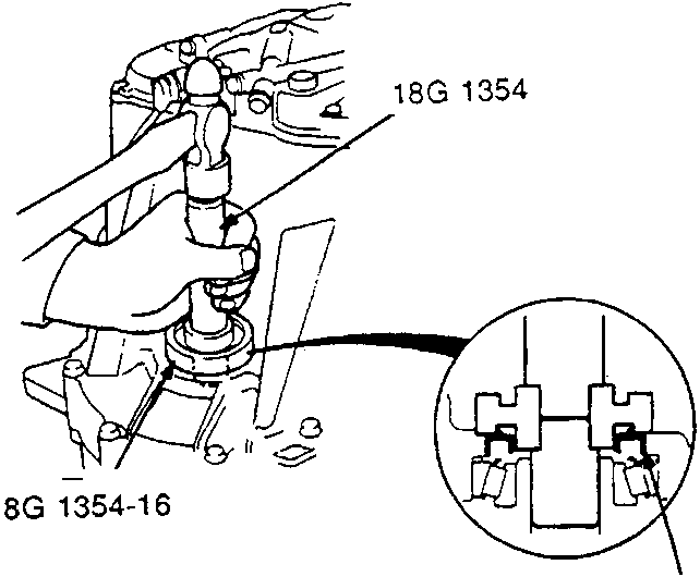 Diagram showing installation of oil seal using special tools 18G 1354 and 18G 1354-16