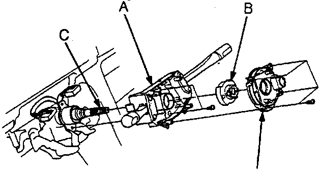 Diagram of steering column components labeled A, B, C, D