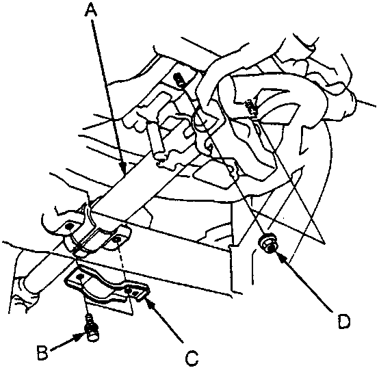 Diagram of steering column attachment area labeled A, B, C, D