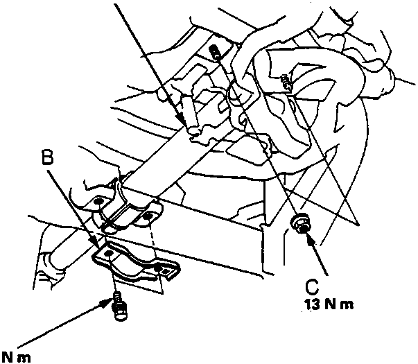 Diagram showing steering column flange nuts, holder, and bolts installation