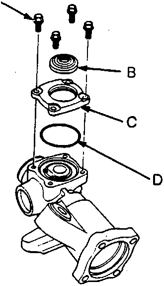 Exploded diagram of gear housing components including flange bolt, pinion seal, housing cap and O-ring