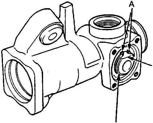 Assembled steering gear housing showing the installed pinion holder, cylinder, and seal retainer with callouts A, B, and C.