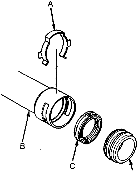 Exploded view diagram of seal retainer end components labeled A through D