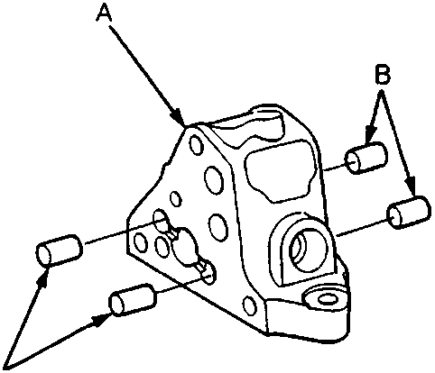 Diagram of valve body with four plungers removed, labeled A and B