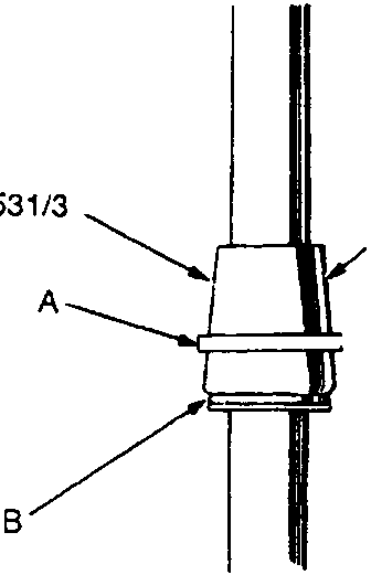 Diagram showing tool 18G 1531/3, Piston Seal Ring (A), and O-ring (B) being installed onto the rack.
