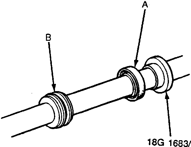 Diagram showing a steering rack with labels A pointing to Cylinder End Seal and B pointing to Rack Bushing B