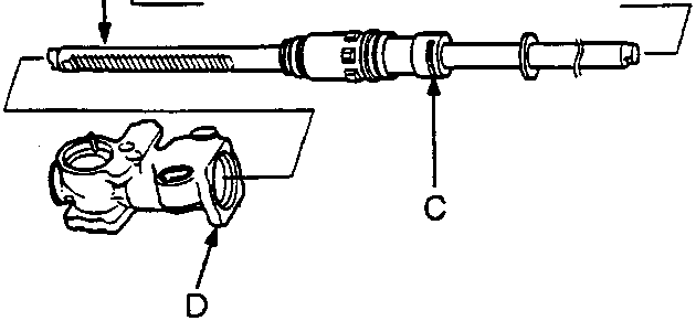 Diagram of steering rack assembly showing labels A, B, C, and D with part numbers 57M0202