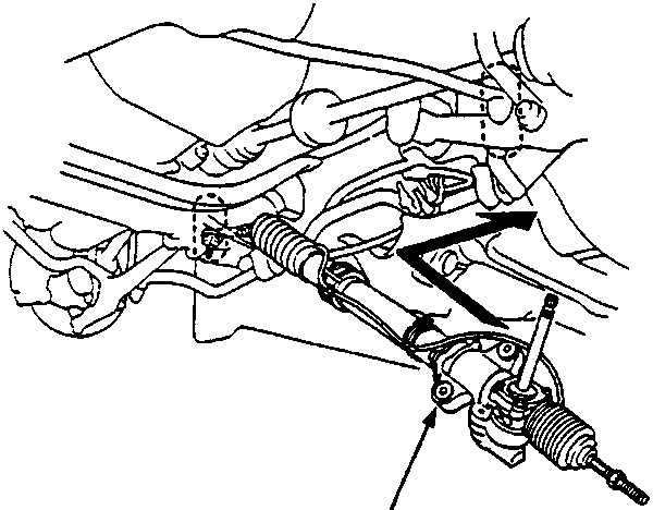 Steering gearbox assembly being installed through rear beam with pinion shaft A