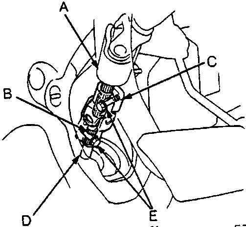 Diagram of steering column shaft, groove, steering joint, pinion shaft and steering joint bolts