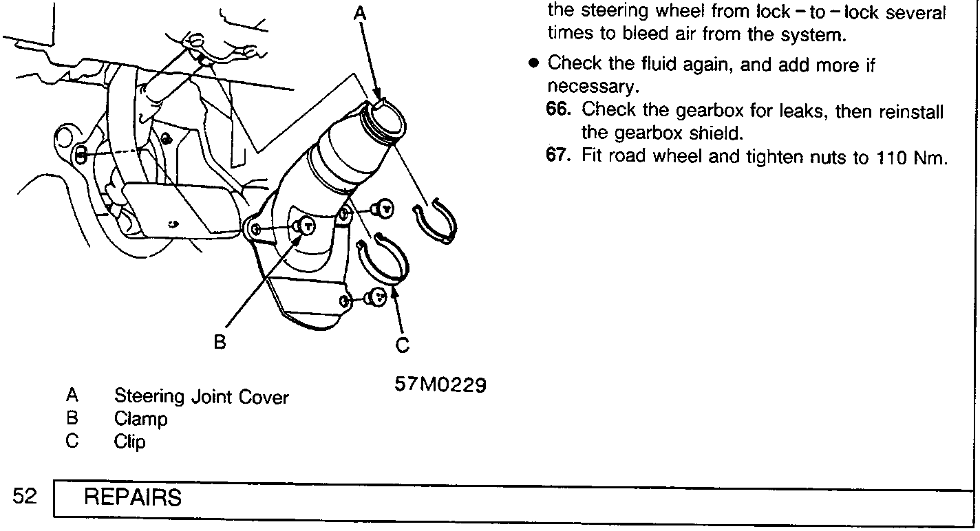 Diagram showing steering joint cover, clamp and clip installation on steering joint