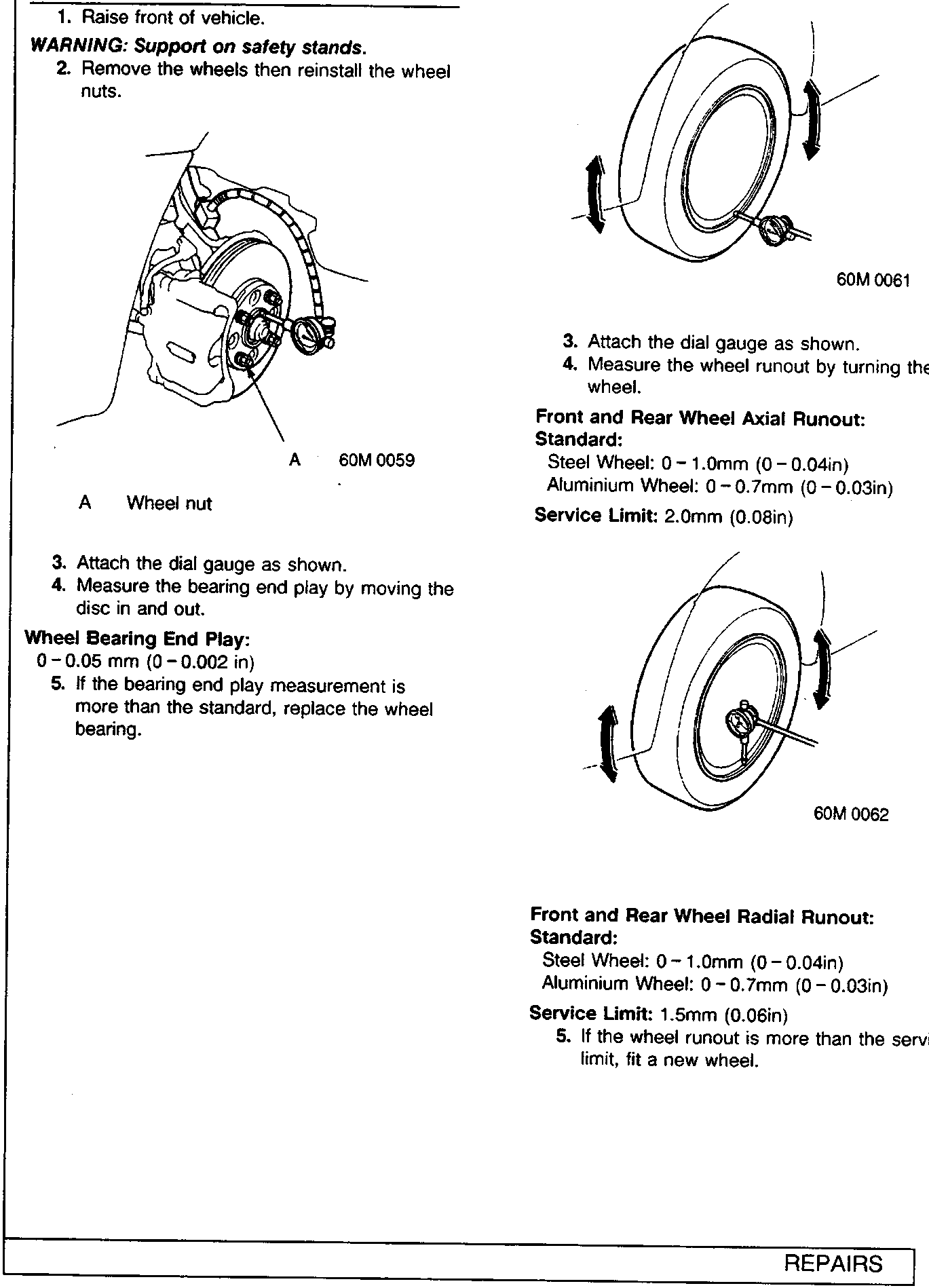 Diagram showing a dial gauge measuring the end play of a wheel bearing assembly