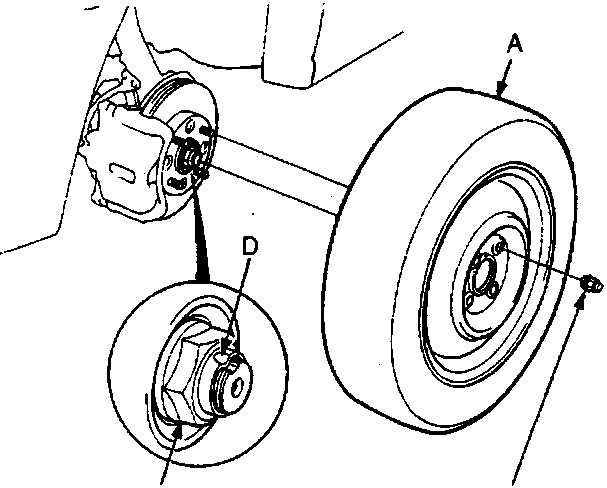 Diagram of front wheel, spindle nut, and staking detail with torque values (250 Nm, 110 Nm) and labels A, B, C, D.