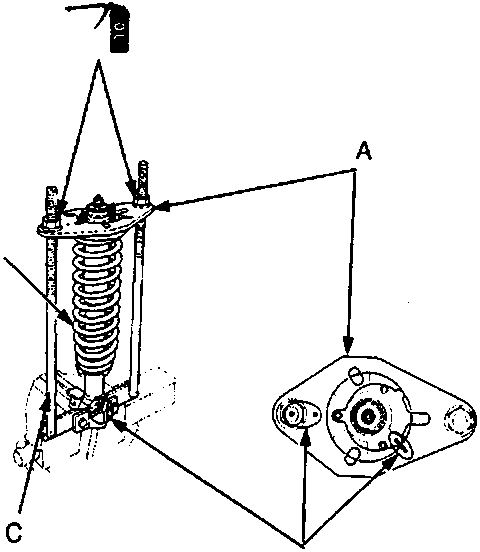 Diagram of damper disassembly setup with callouts A, B, C, and D