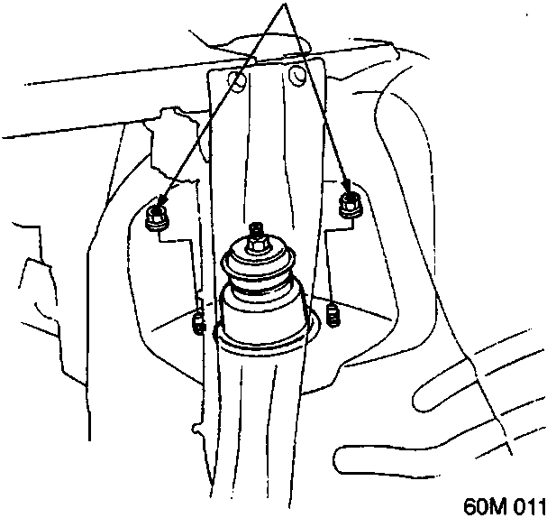 Diagram showing the upper mounting area of the rear damper with callout A pointing to the mounting nuts