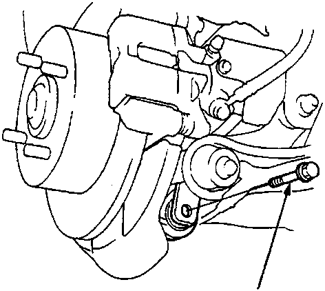 Diagram showing the lower mounting area of the rear damper near the brake assembly with callout A pointing to the mounting bolt
