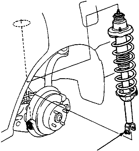 Diagram showing the rear suspension damper assembly with a callout to the welded nut at the bottom mount.