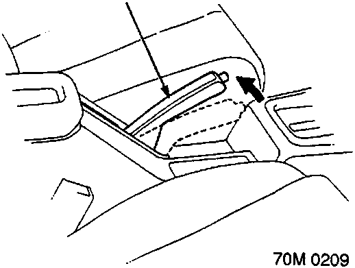 Diagram of parking brake lever in center console area with callout A