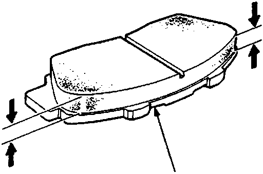 Diagram showing the backing plate with arrows indicating measurement points on the brake pad