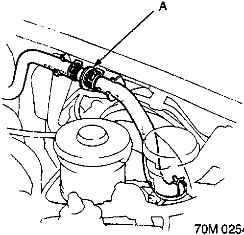 Diagram showing the check valve located on the vacuum hose at the brake booster