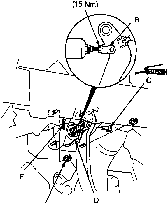 Diagram of brake booster assembly showing pushrod locknut, clevis, joint pin, booster, mounting nut, and cotter pin with torque specifications (15 Nm and 13 Nm).