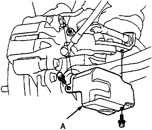 Diagram showing the caliper shield (A) on the rear brake assembly