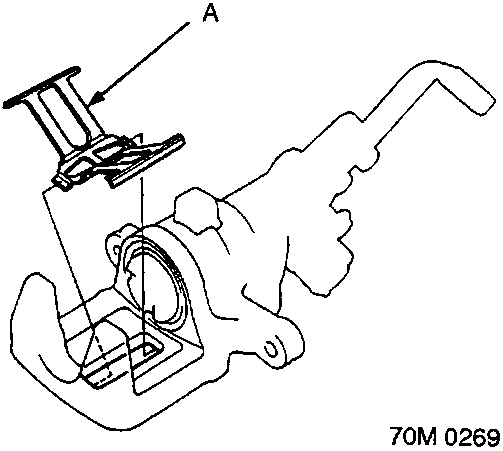 Diagram showing the removal of a pad spring from a caliper body, labeled A