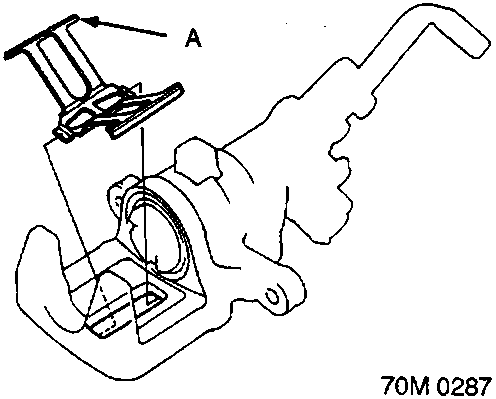 Diagram showing a pad spring (A) being installed onto a brake caliper.
