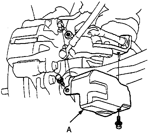 Diagram of caliper shield installation on brake assembly