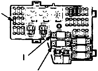 Diagram of the under-bonnet fuse/relay box with callout letters G through J.