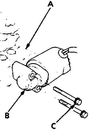 Diagram showing the modulator unit (A), pump motor (B), flange bolt (C) and 'O' ring seal (D).