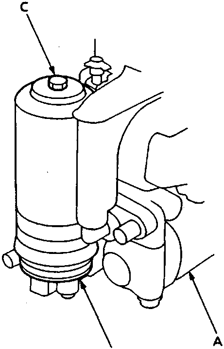 Diagram of the modulator unit showing the relief plug on top and the accumulator at the bottom