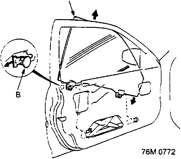 Diagram of door interior showing glass stopper and window aperture