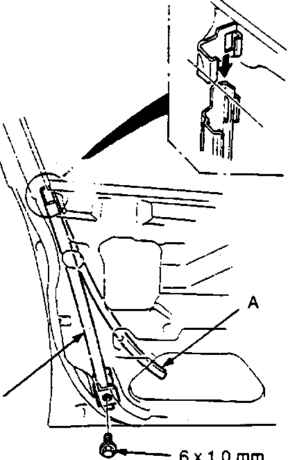 Diagram showing glass run channel and centre channel with a 6 x 1.0 mm (8 Nm) bolt detail