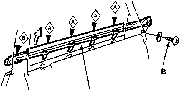 Diagram of outer moulding C with clips A, screw B, and arrows indicating removal sequence