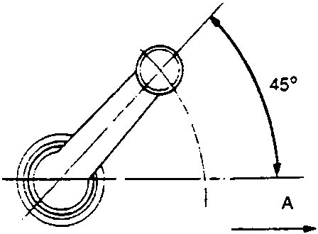 Diagram showing regulator handle angled at 45 degrees with label A Front of vehicle