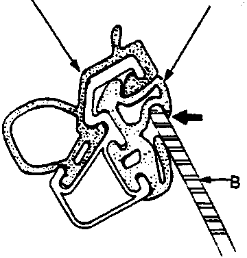 Close-up diagram of glass run channel assembly with callouts A, B, C