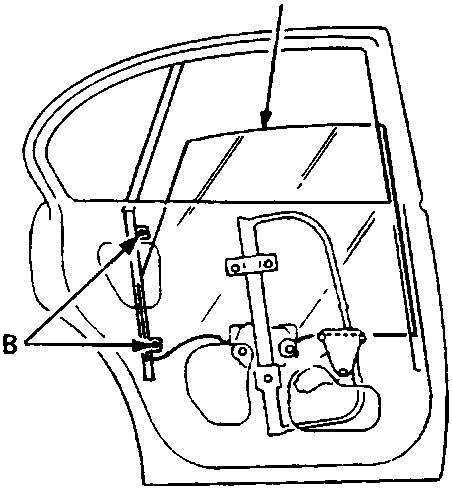Diagram of rear door interior showing glass and rear channel labels A, B