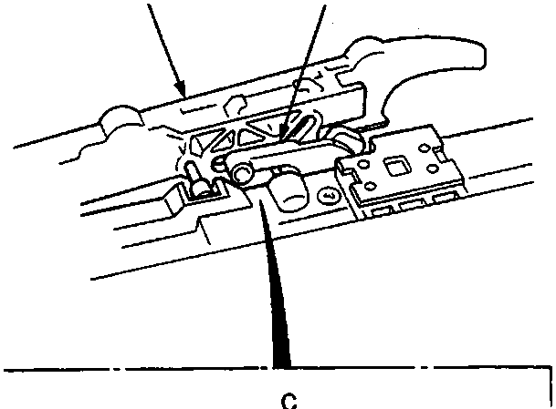 Diagram showing glass bracket, cable slider, glass closed position, and drain channel labels A, B, C, D.