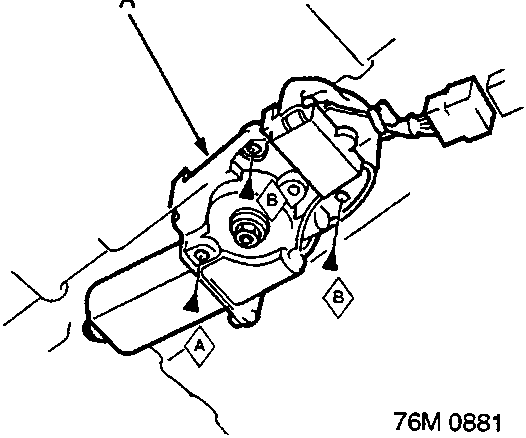 Close-up diagram of the sunroof motor with callout A indicating the motor unit