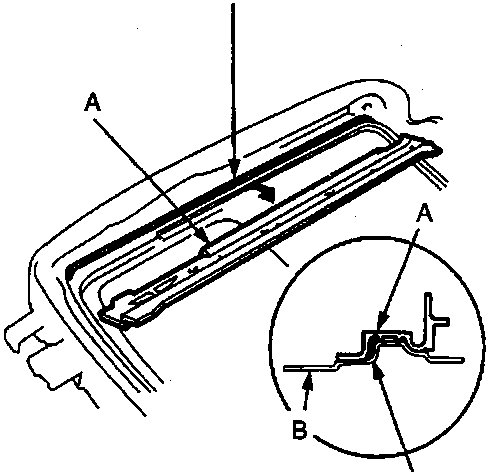 Diagram of guide rail and frame assembly with callout labels A, B, C, D